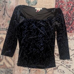 Elegant Black and Blue Velvet Women's Top
